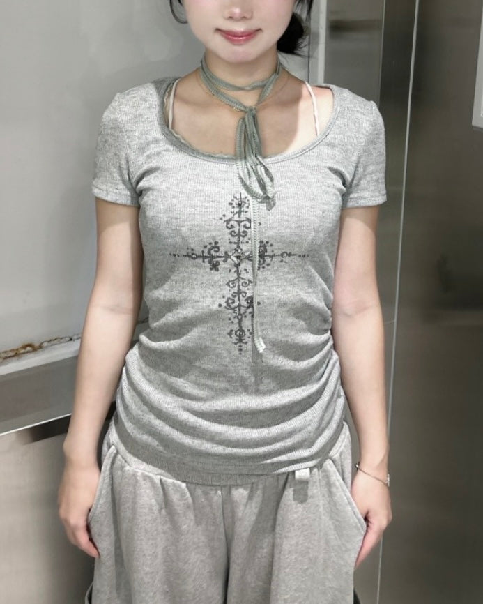 【nmtc+】Mika Cross Shirring Tee Scarf Set (3color)