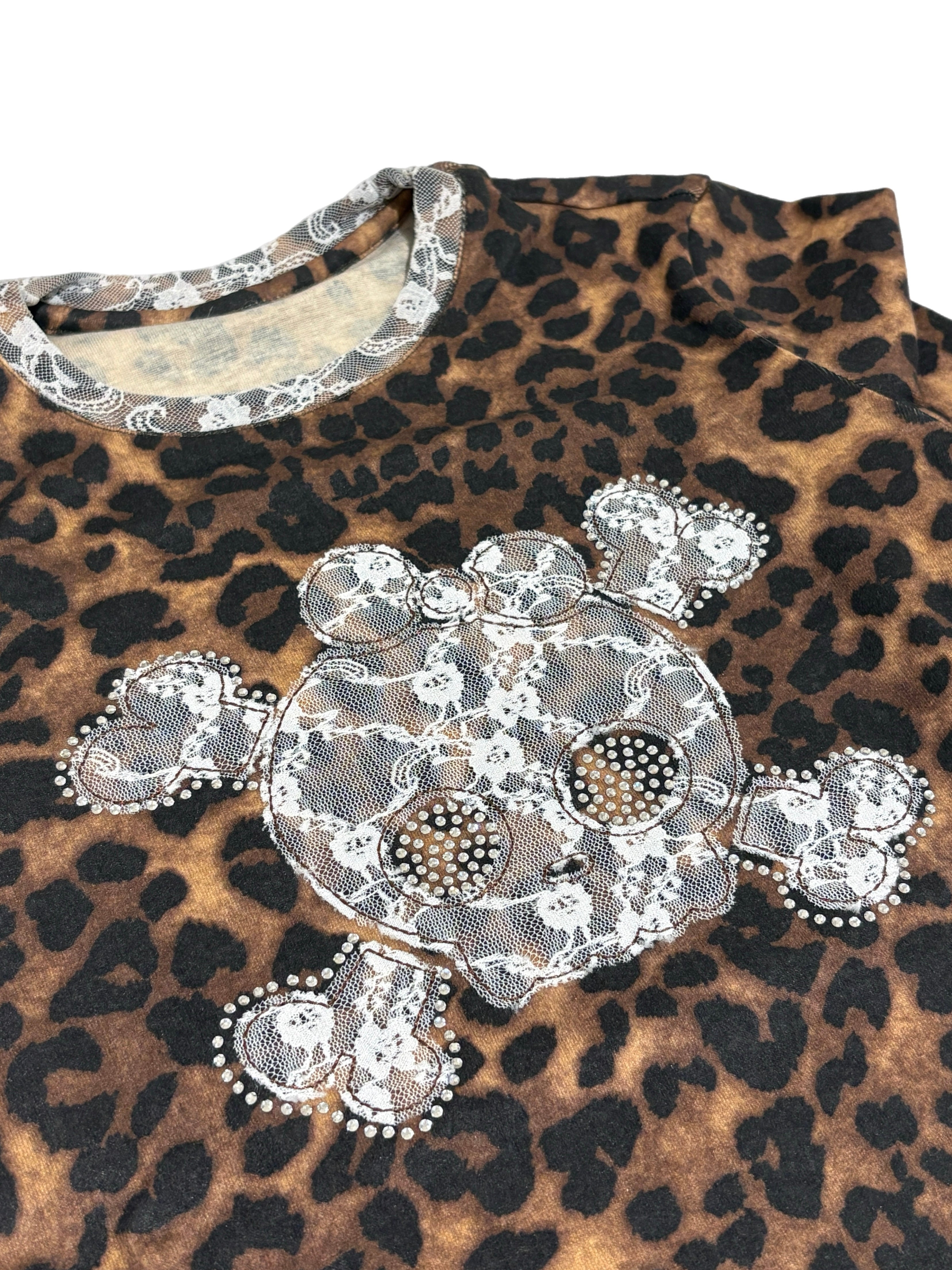 国際配送【BABY09】 leopard lace skull tops