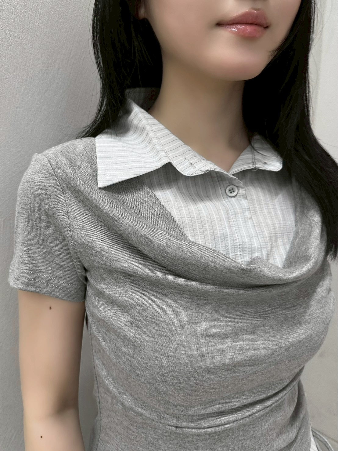 7/10 20:00発売 受注制【nmtc+】Layered Draped Shirring Shirt Top (2color)