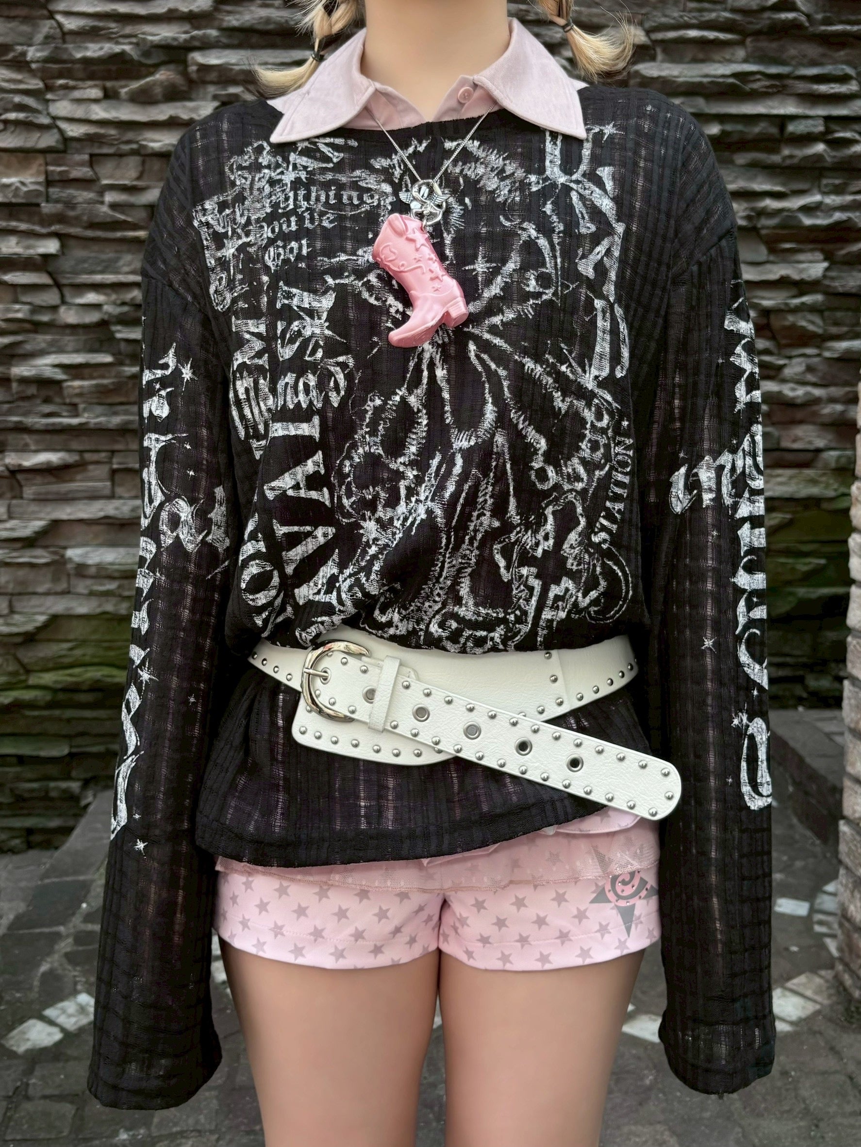 【BABY09】lettering see-through tops (2color)