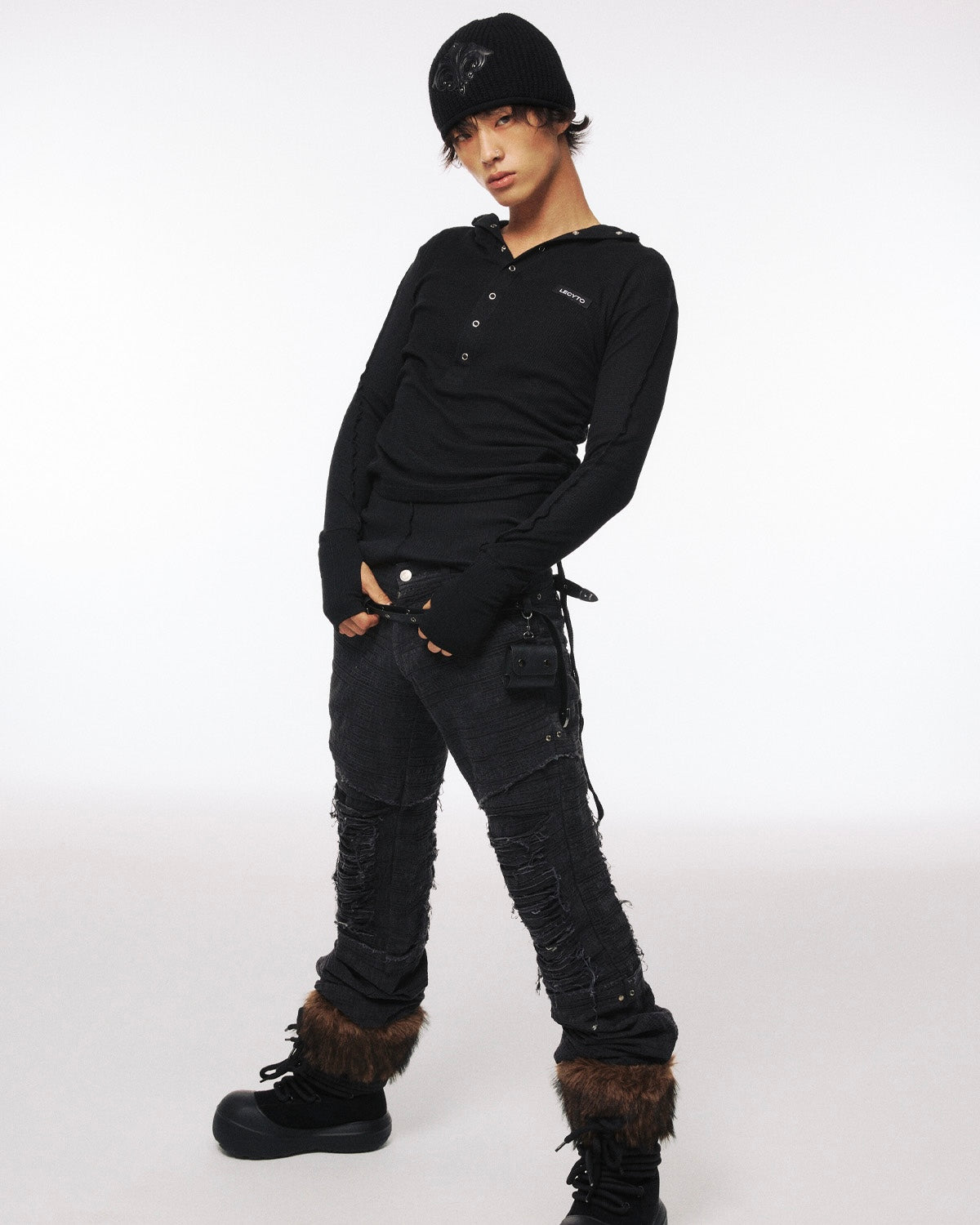 【LECYTO】Imperium Leather Patch Beanie