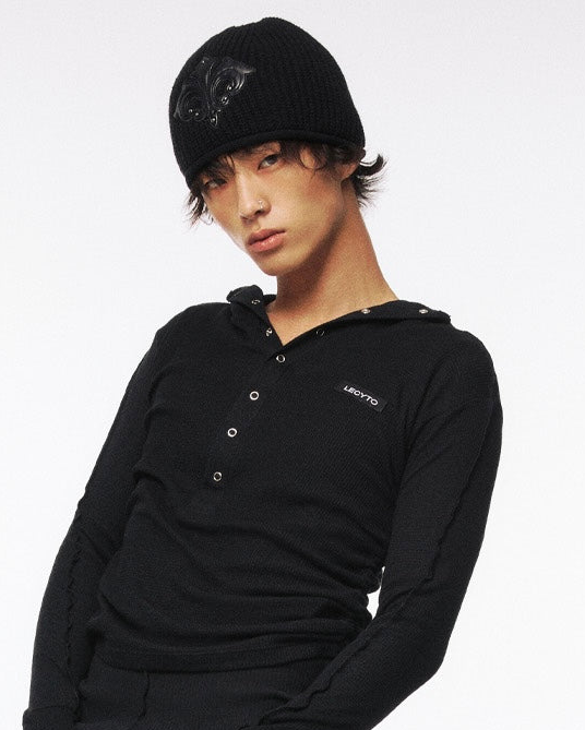【LECYTO】Imperium Leather Patch Beanie