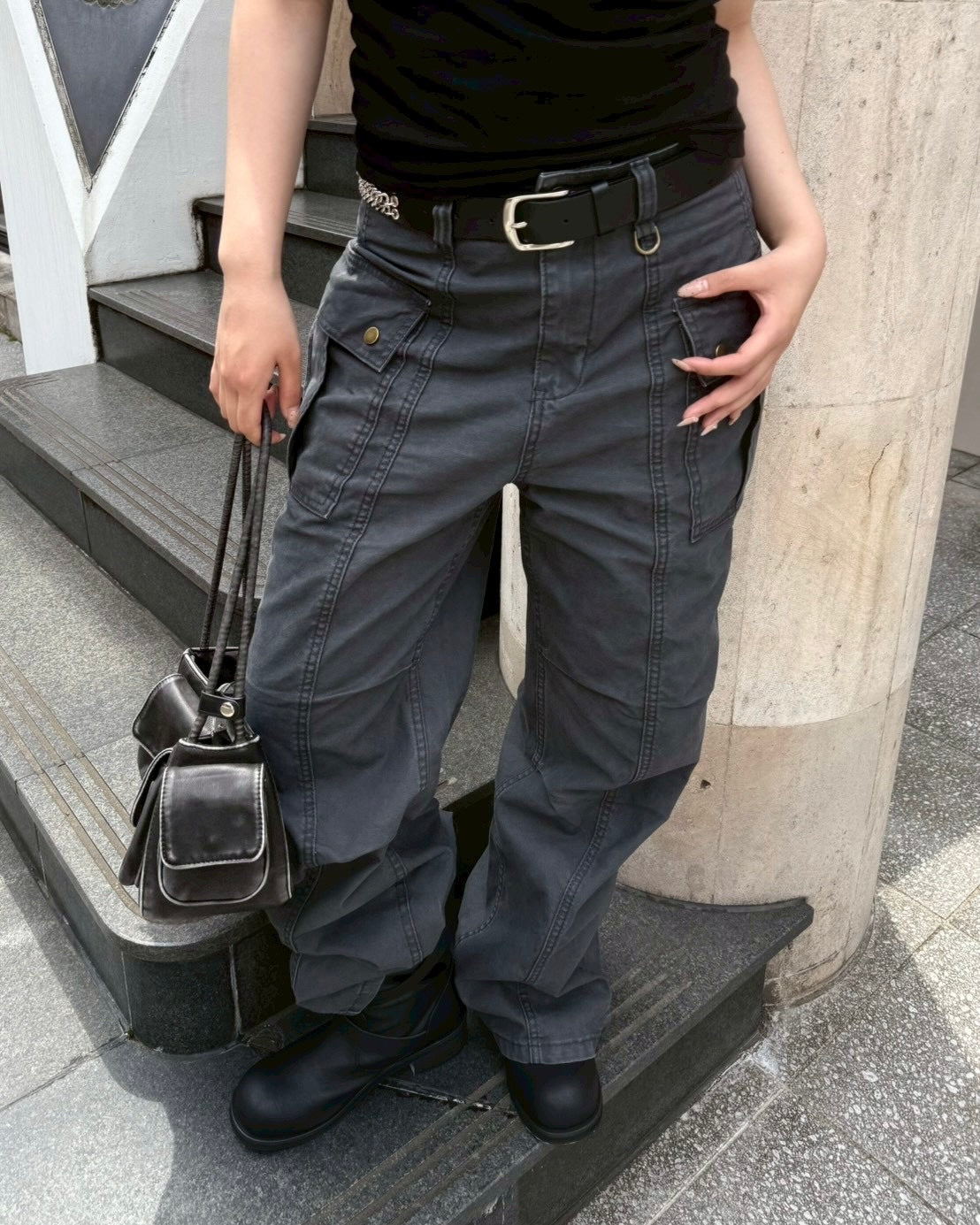 【OaKS】Deep-dyed Cut-out Pants (2color)