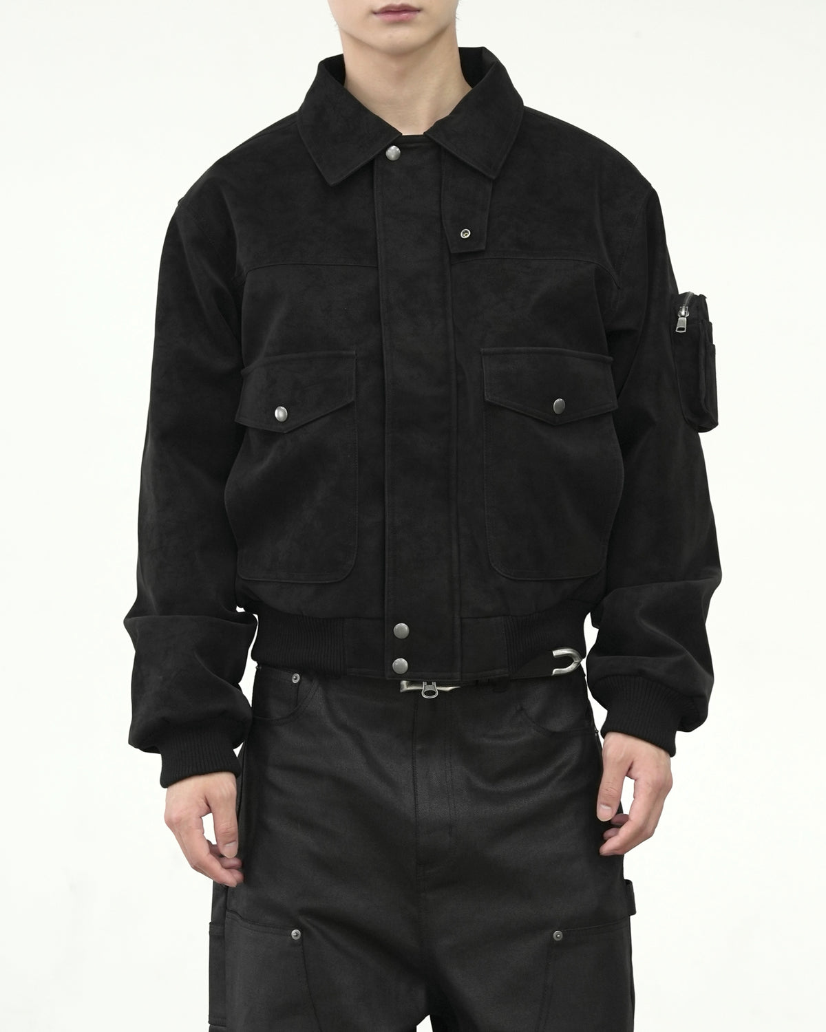 【CHIKASHITSU PLUS HIGH】Boa collar faux leather flight jacket