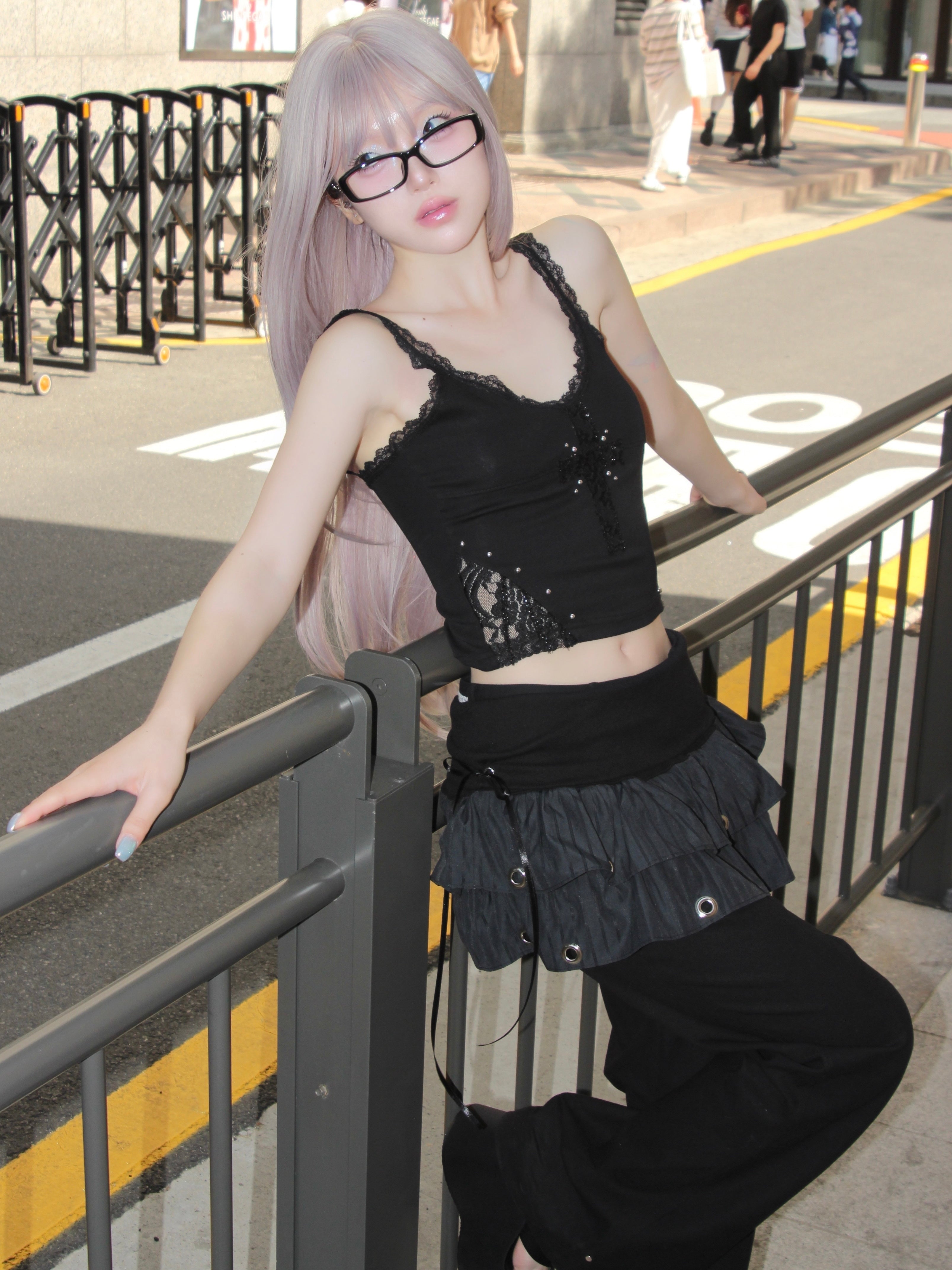 【CHERRYQUIRI】Soft Punk Eyelet Skirt