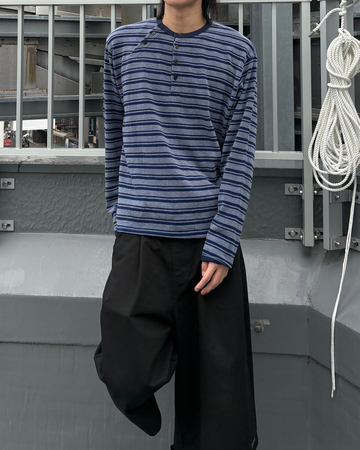 【youll】Asymmetry border henley long sleeve (3color)