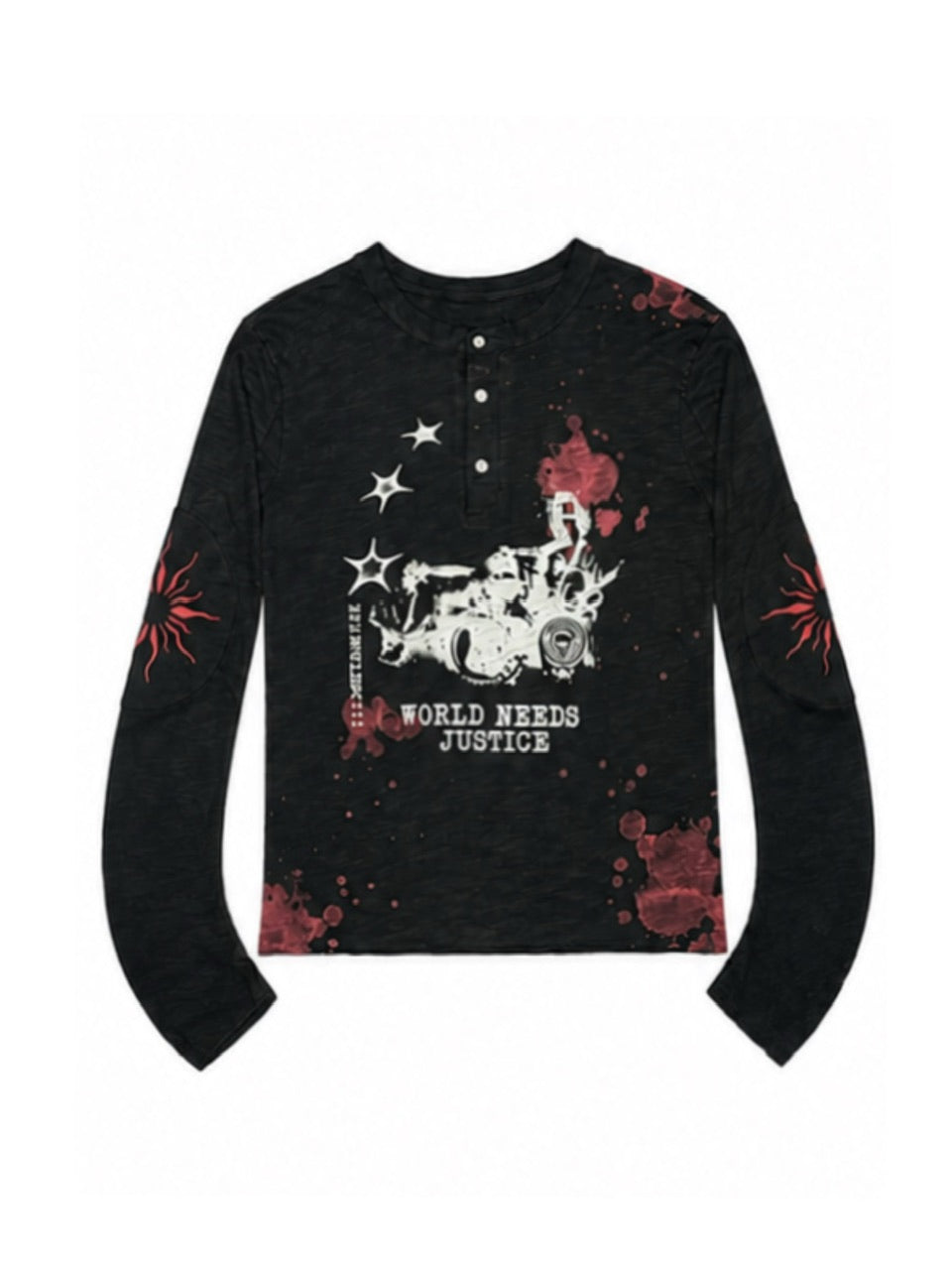 国際配送【Never mind the XU】paint graphic henley long sleeve