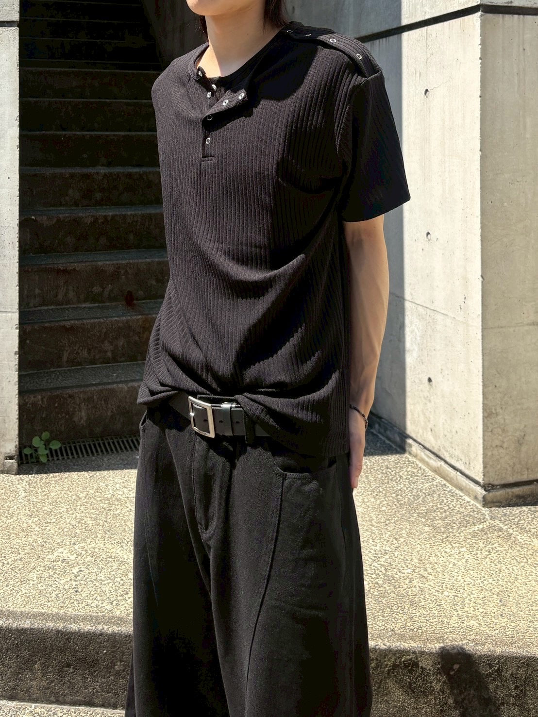 受注制【nmtc+】Shoulder Henley Eyelet Tee (3color)