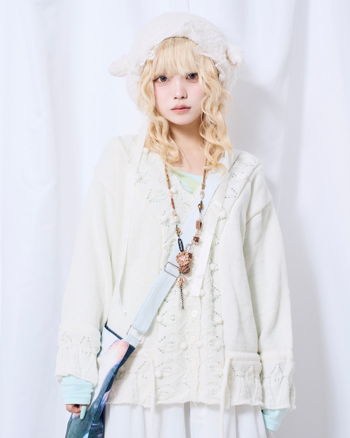 9/18 20:00 発売 国際配送【Nerd out XU】Cozy Vintage Gray Bubble Knit cardigan
