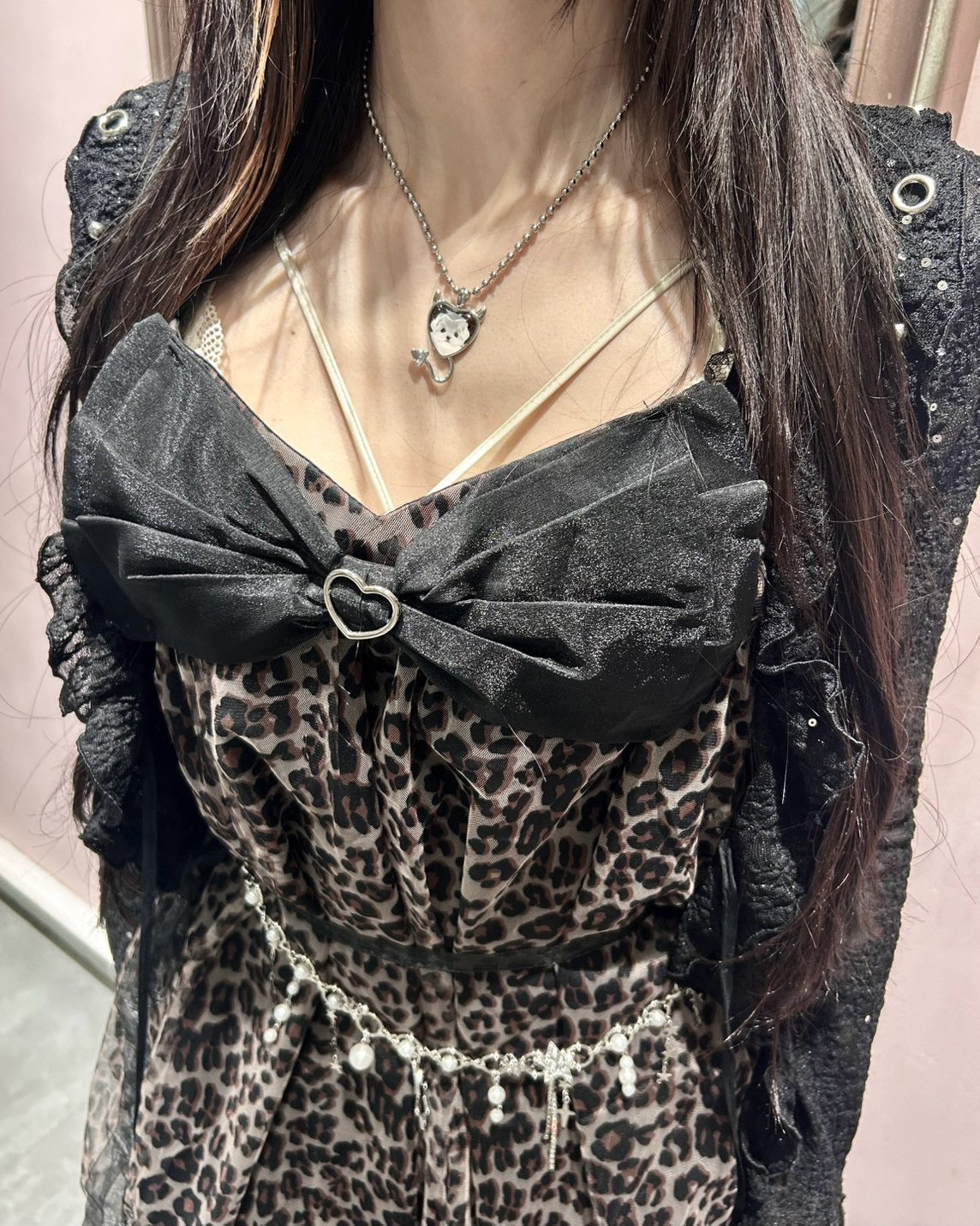 国際配送【BABY09】leopard ribbon tulle dress