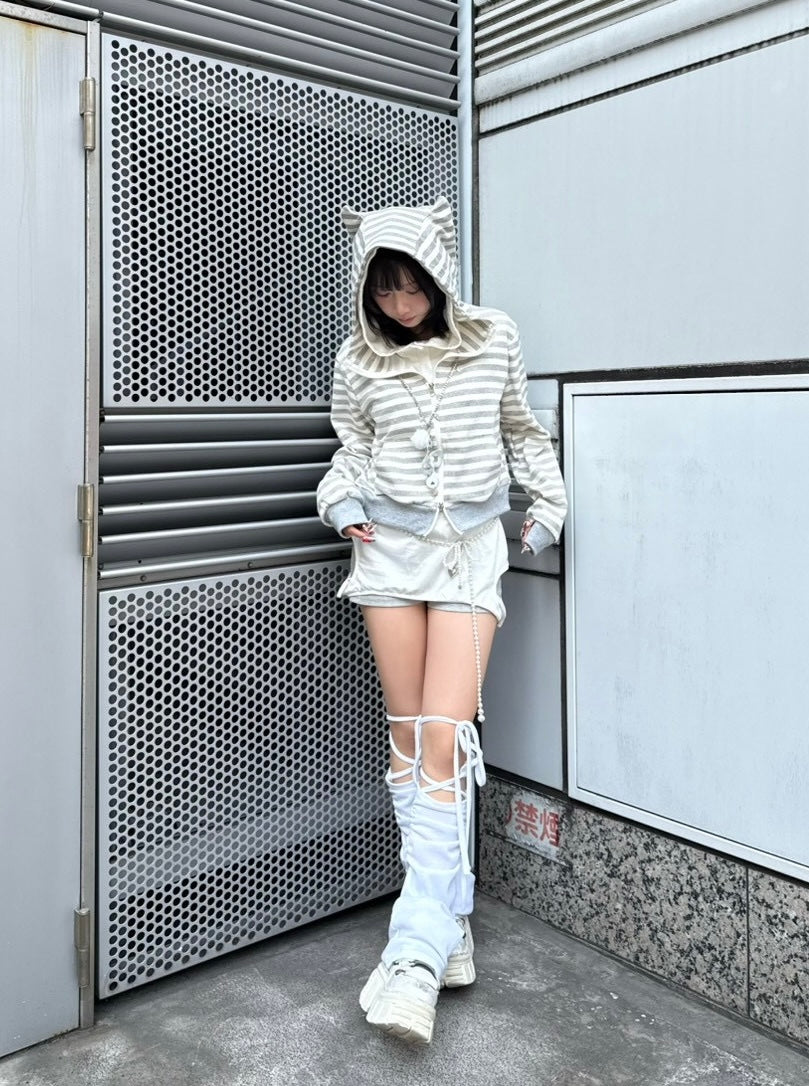 3/1 20:00発売 受注制【nmtc +】border horn zip up hoodie / 【エヌエムティーシープラス】ボーダーホーンジップアップパーカー (2color)