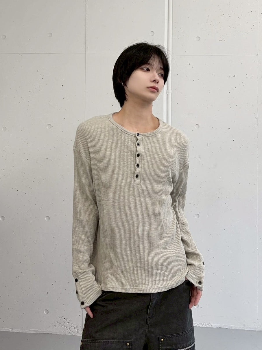 受注制【LUV CODE】henley neck long sleeve tee (4color)
