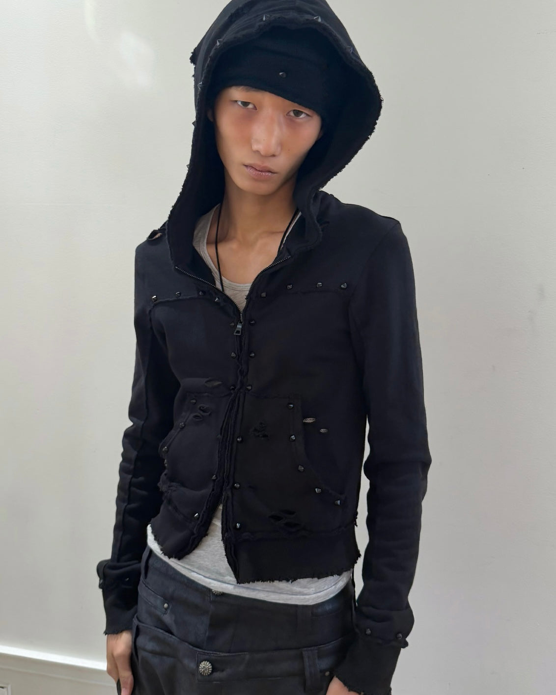 【LECYTO】Destroyed Spike Zip-Up Hoodie