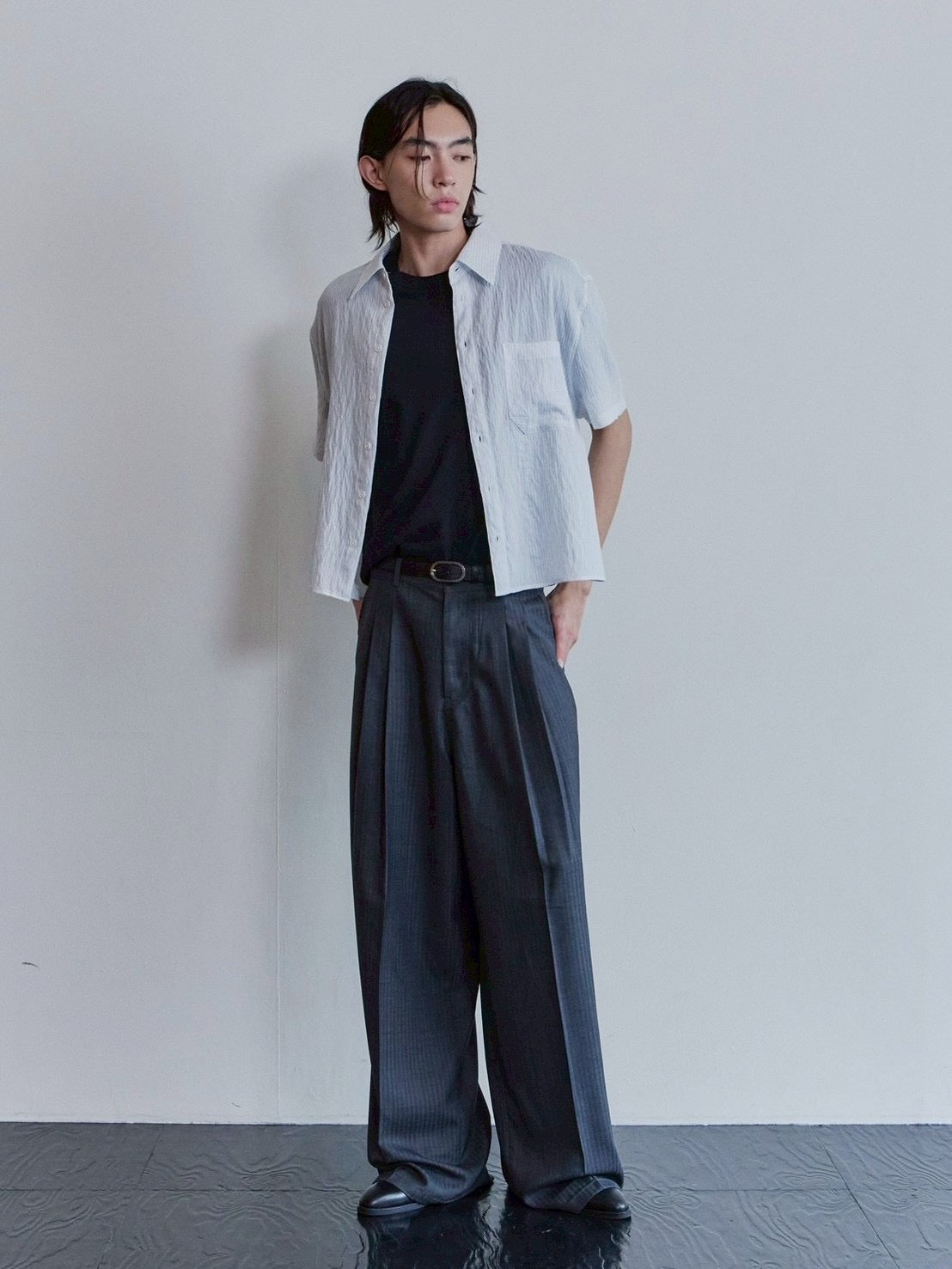 【Waviness】Sheer Origami Crop Half Shirts