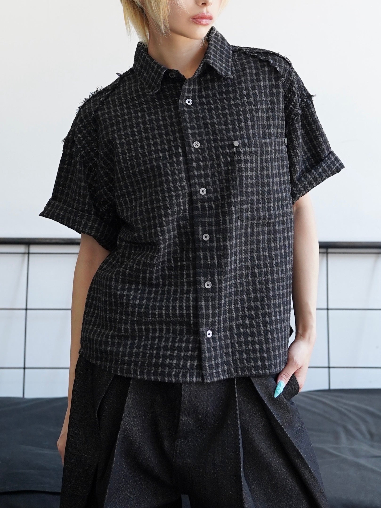 5/23 20:00発売【CHIKASHITSU PLUS HIGH】Raw edge seersucker check