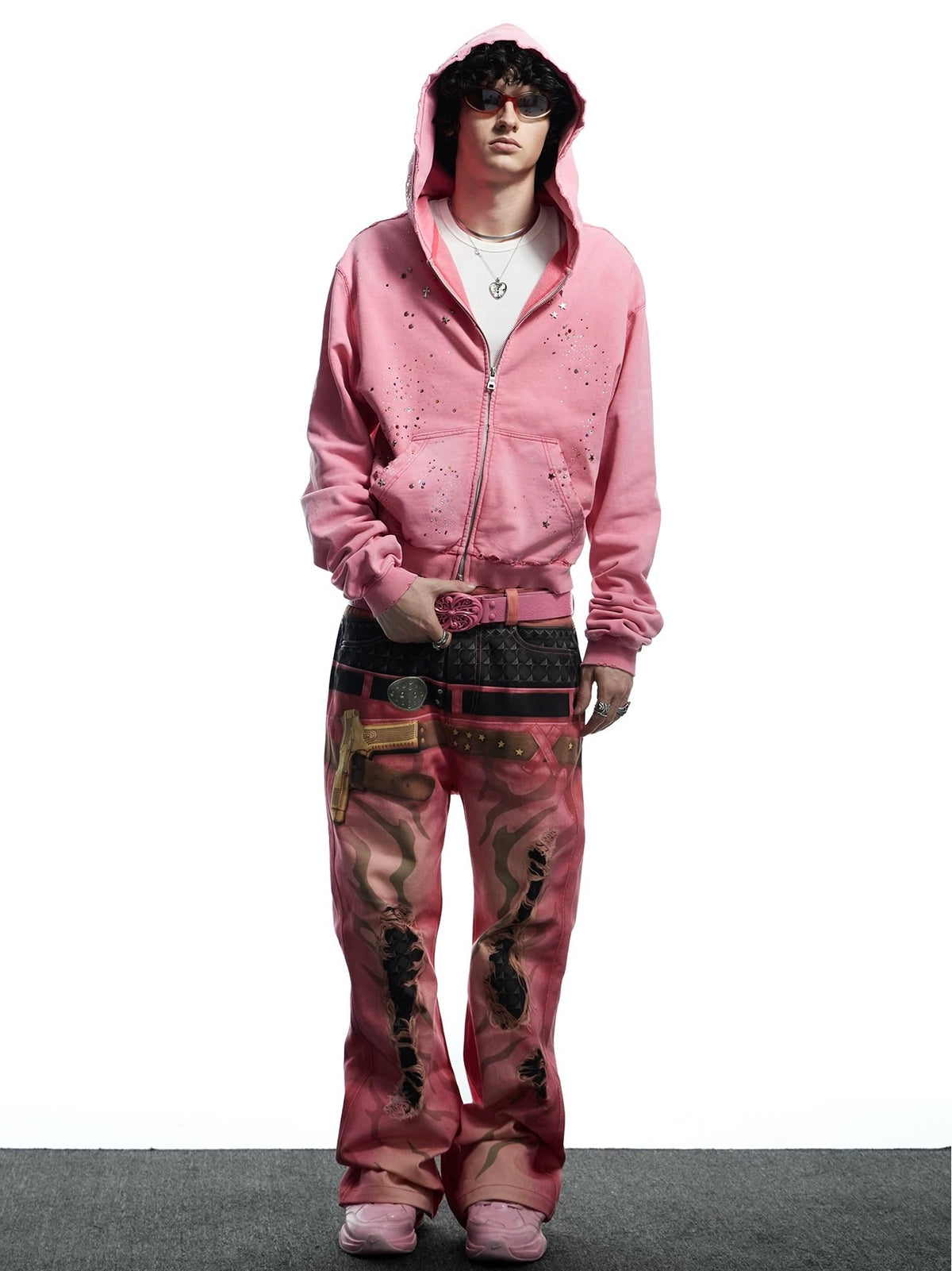 【DND4DES】Rhinestone Washed Distressed Hoodie