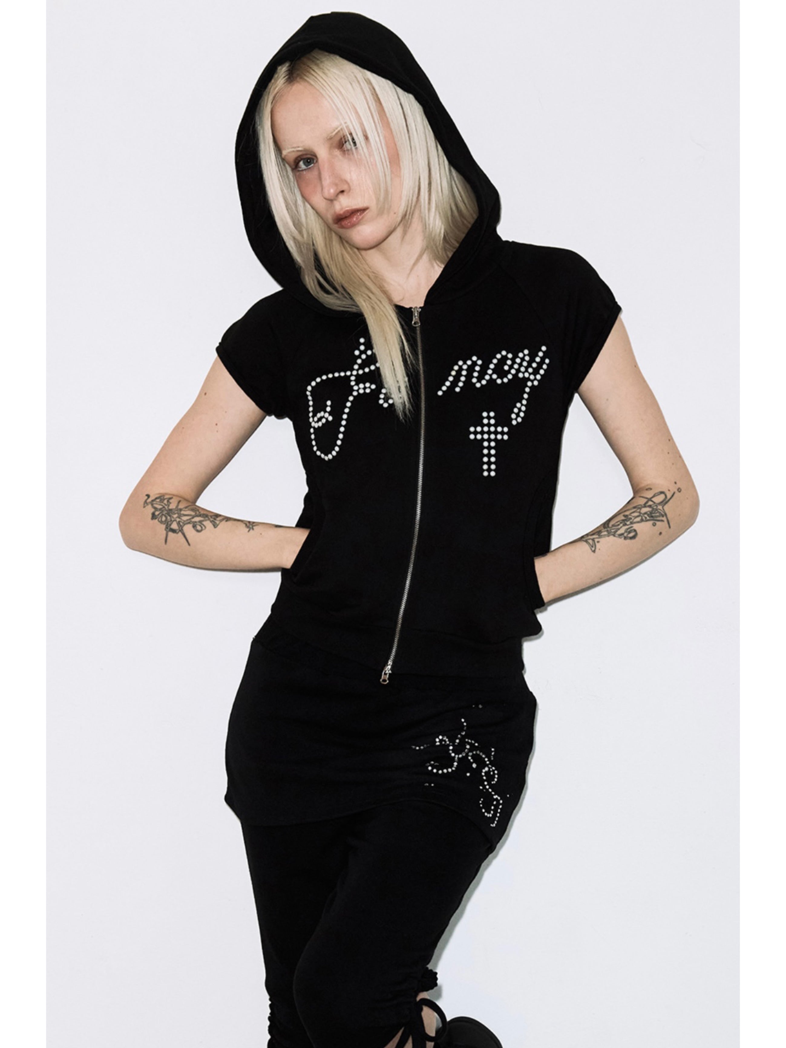 【FANCY CLUB】HOTFIX PUFF SLEEVE HOOD ZIP-UP