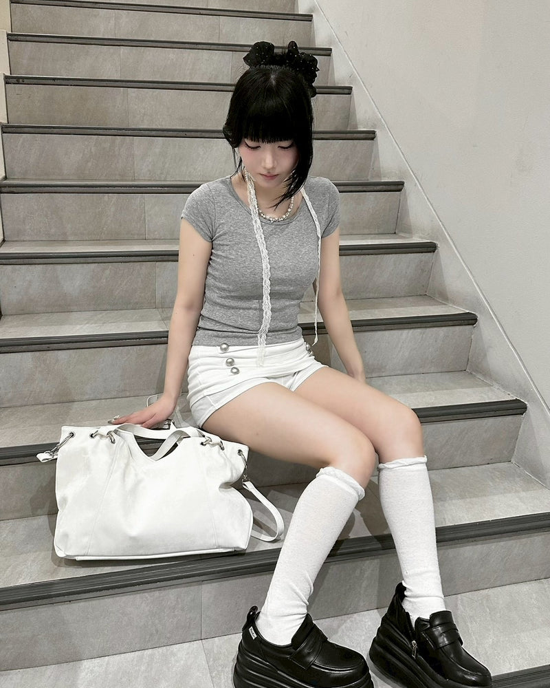 渋谷109店WEB限定受注制【nmtc+】Back Button Slit U-Neck Tee (5color)