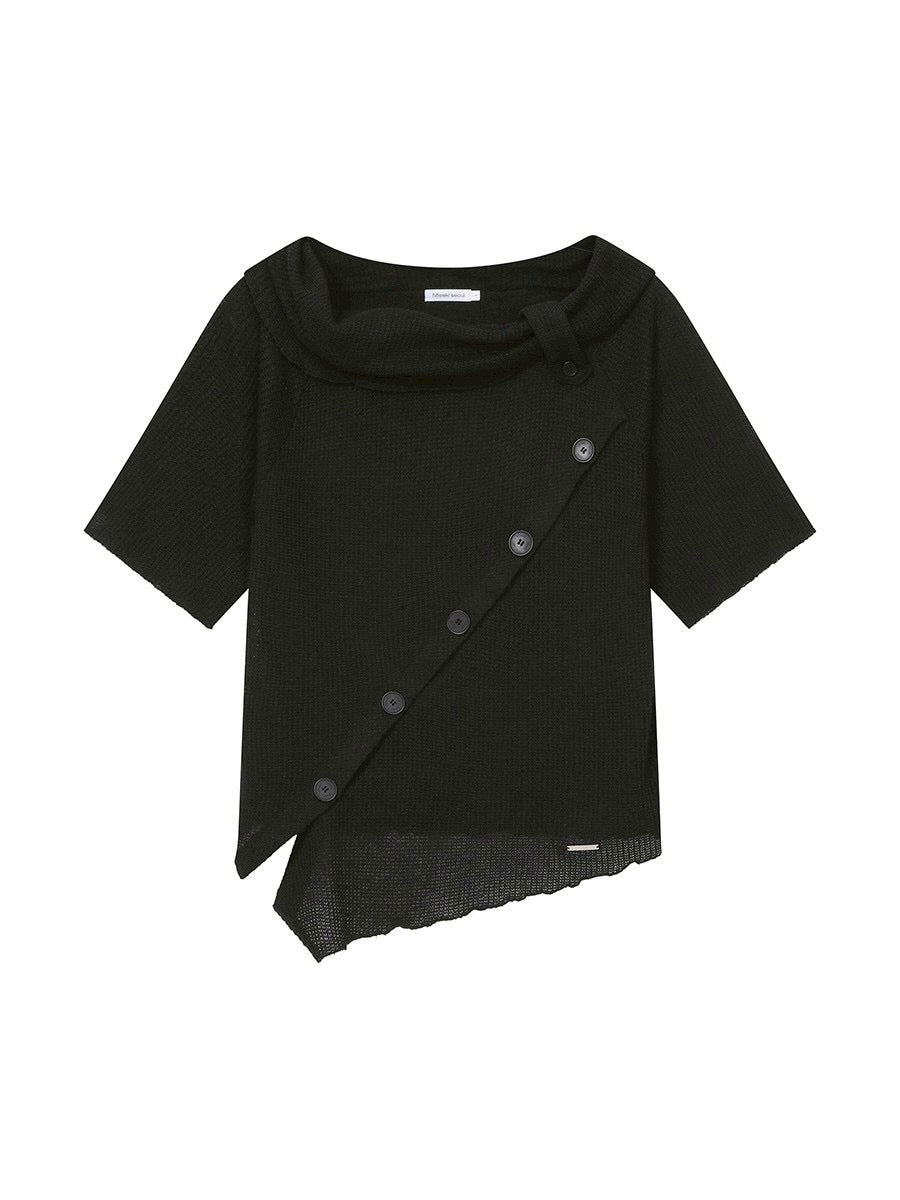 【Miseki seoul】Diagonal crochet knit top