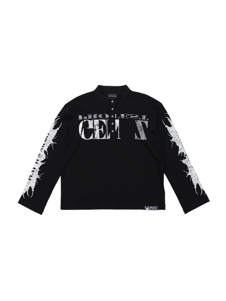 【F.V.V.O】Ribbed Printed Henley Long Sleeve