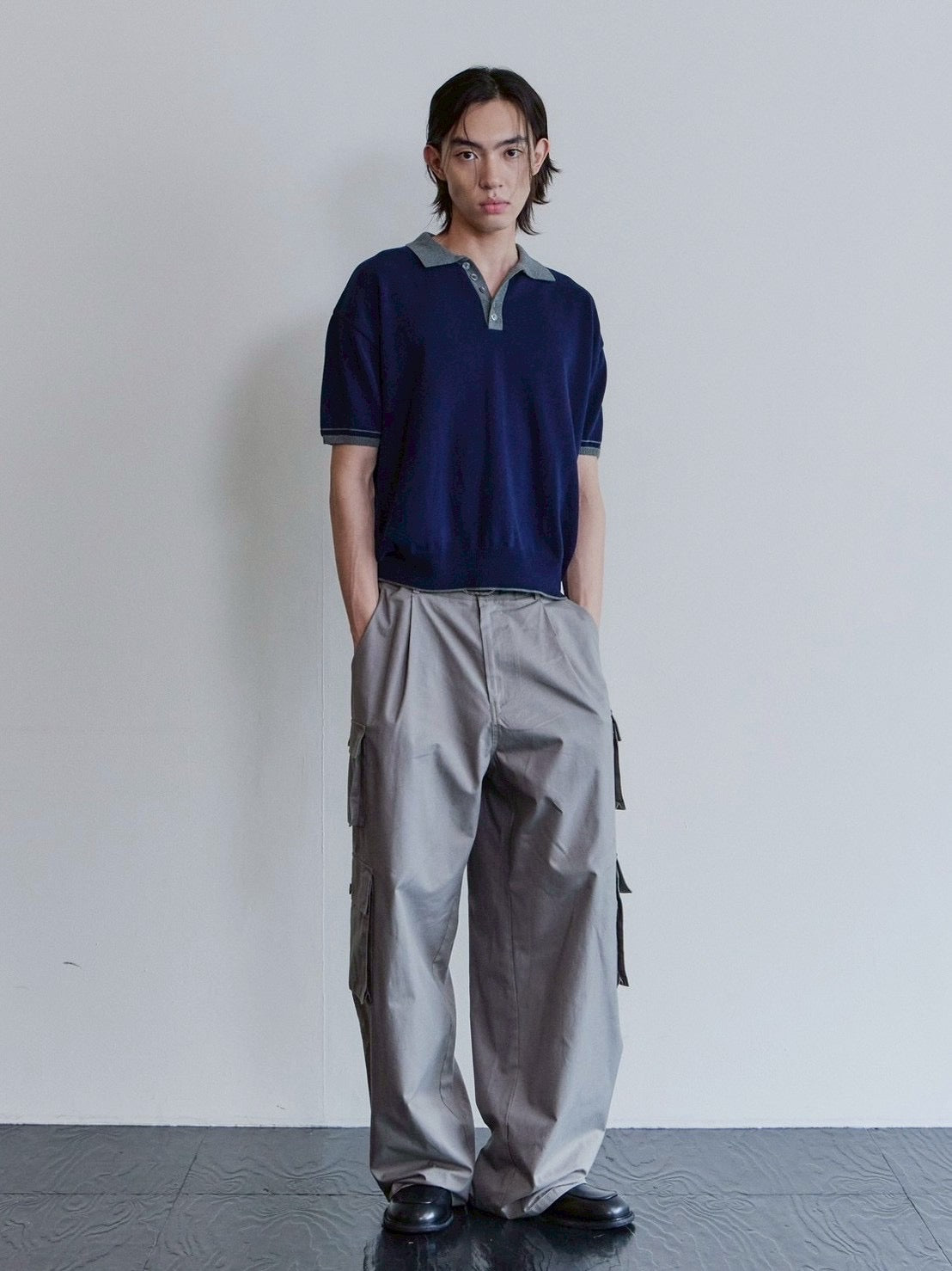 【Waviness】Accent Collar Polo Knit