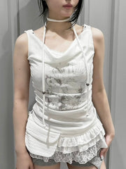 受注制【nmtc+】Doodle Lace Sleeveless Tee Muffler Set (2color)