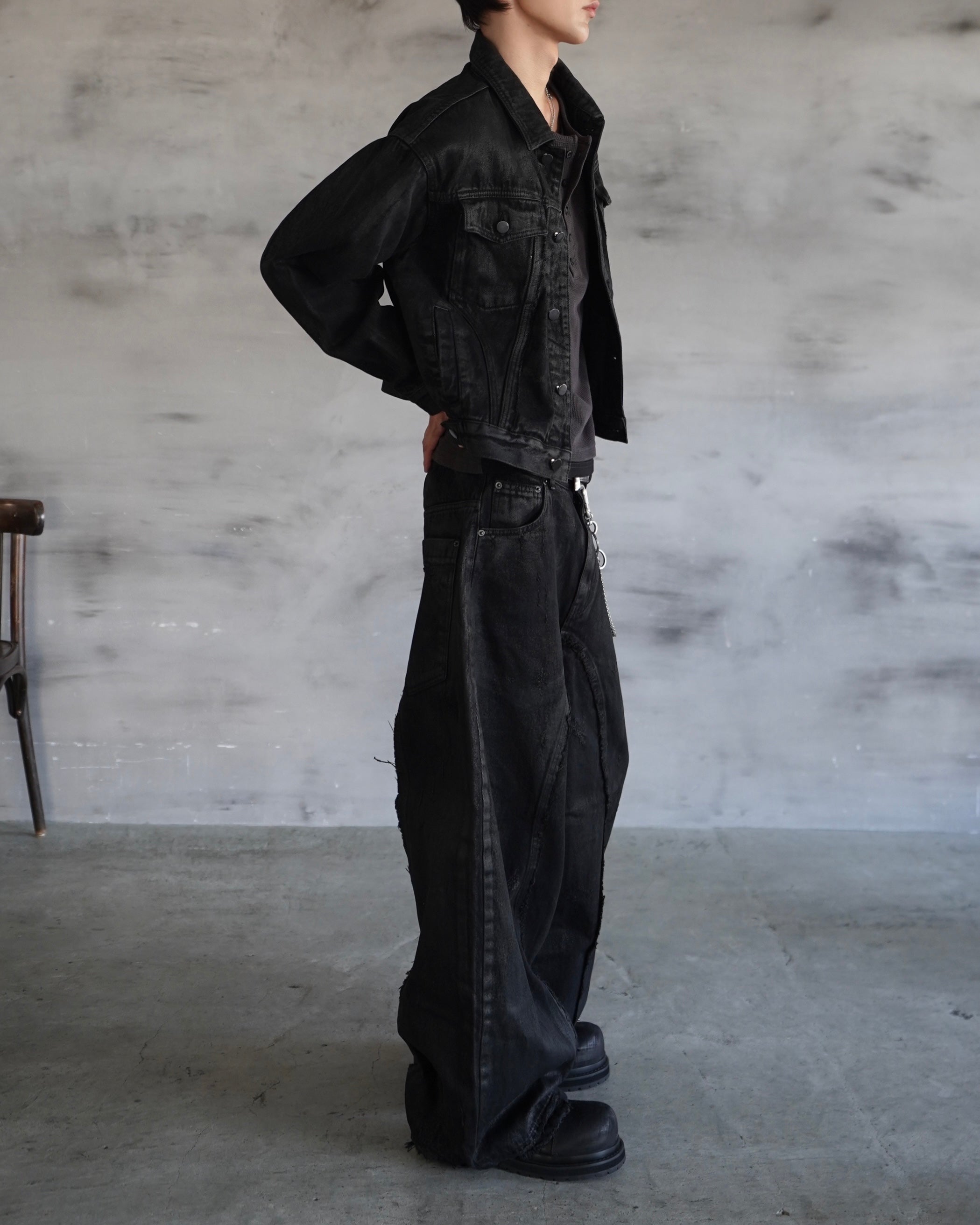 【CHIKASHITSU PLUS HIGH】Washed coating denim jacket
