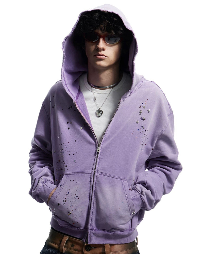 【DND4DES】Rhinestone Washed Distressed Hoodie