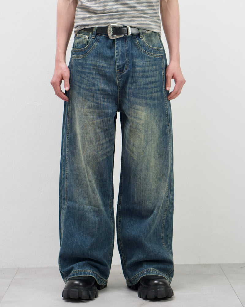 受注制【Chikashitsu +】double slub wide denim pants