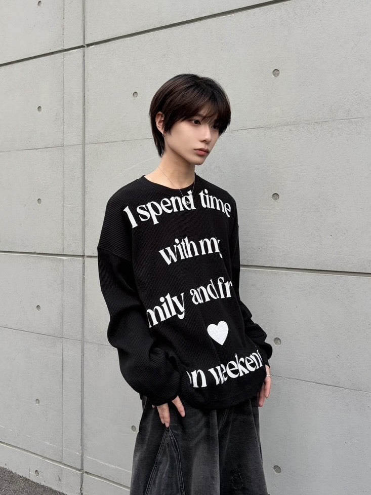 【LUV CODE】lettering waffle long sleeve tee