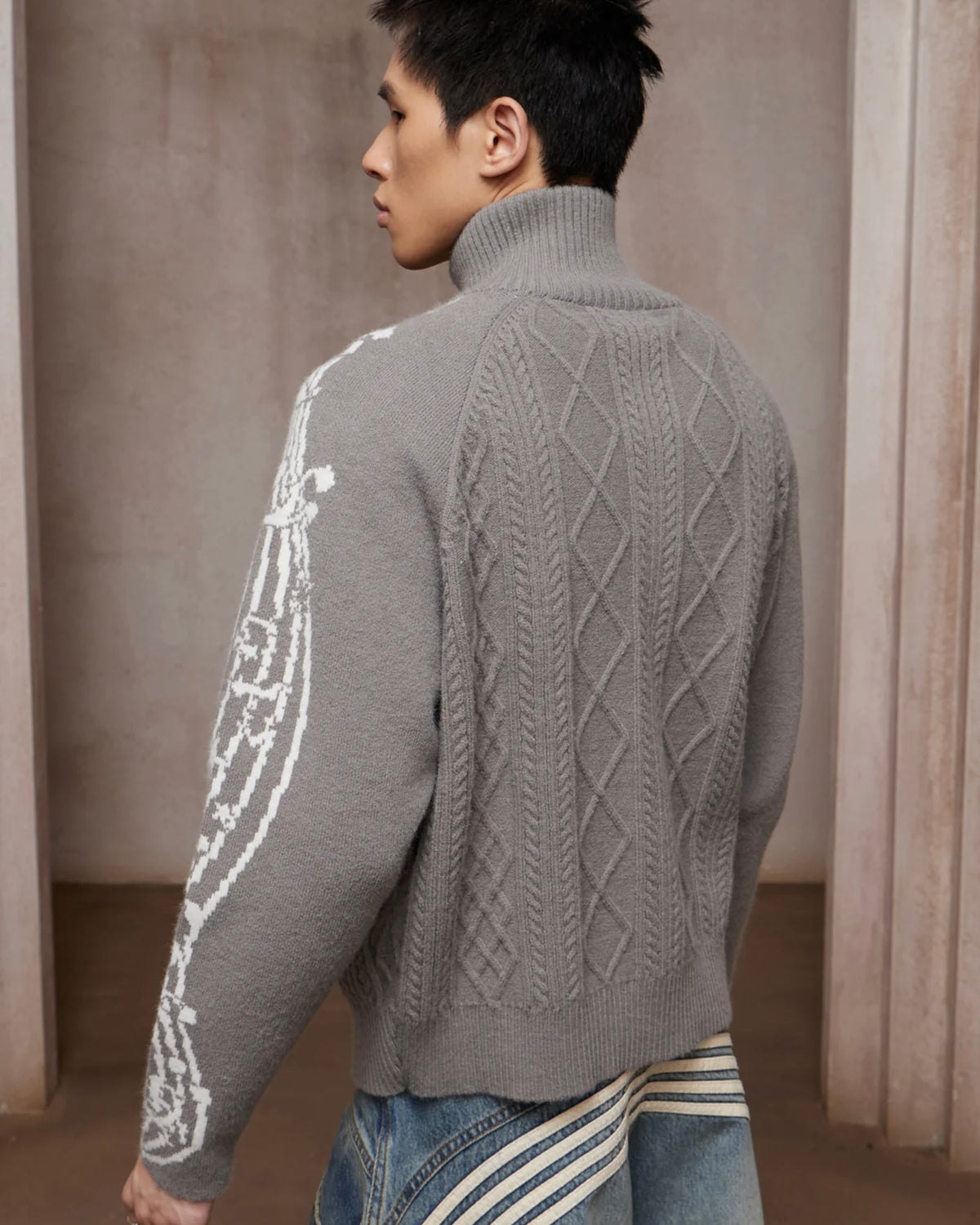 【DND4DES】Music Note Jacquard Knit Jacket