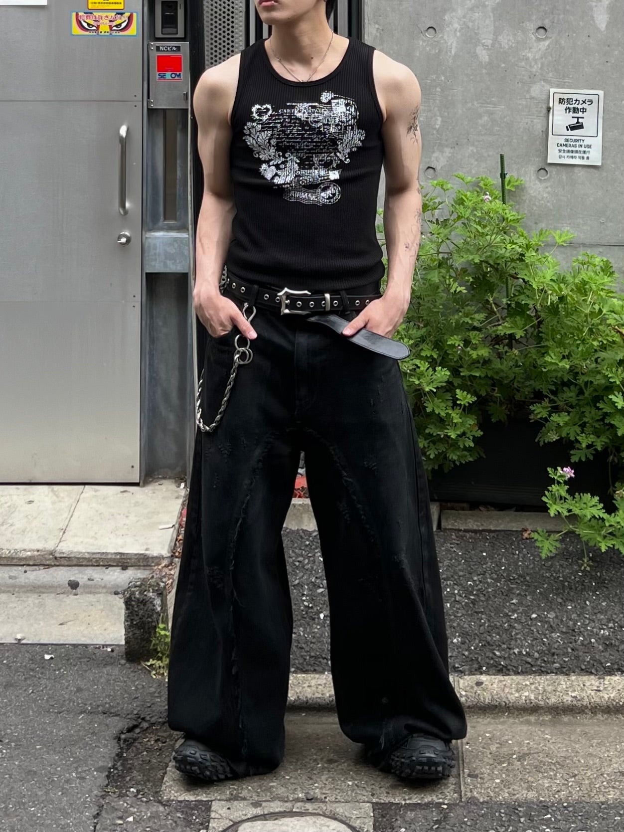 大阪店WEB限定受注制【Chikashitsu +】graphic waffle tank (2color)