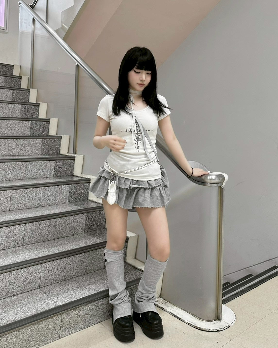 【nmtc+】Mika Cross Shirring Tee Scarf Set (3color)