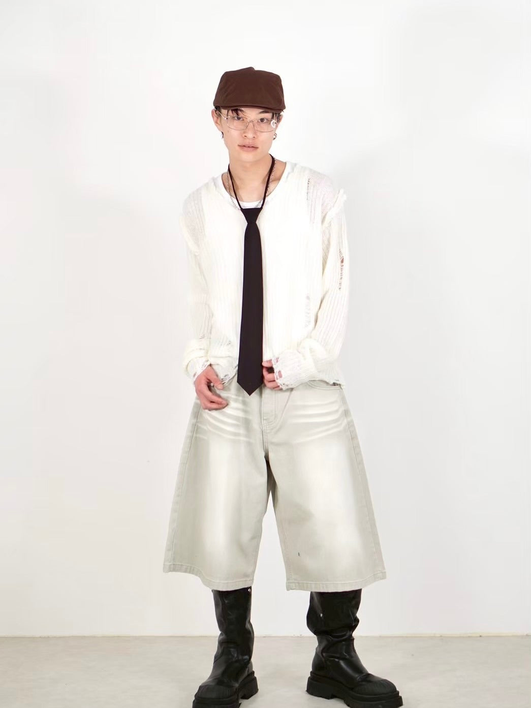 受注制【Chikashitsu +】8-length bermuda denim pants (2color)