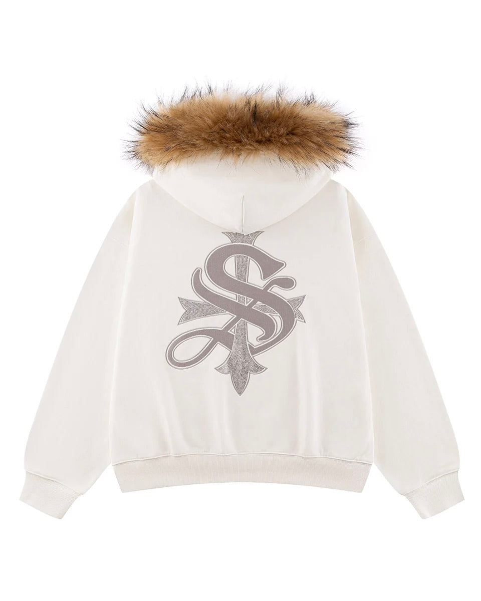 【SUPPLIER】Faux Fur Cross Zip Hoodie