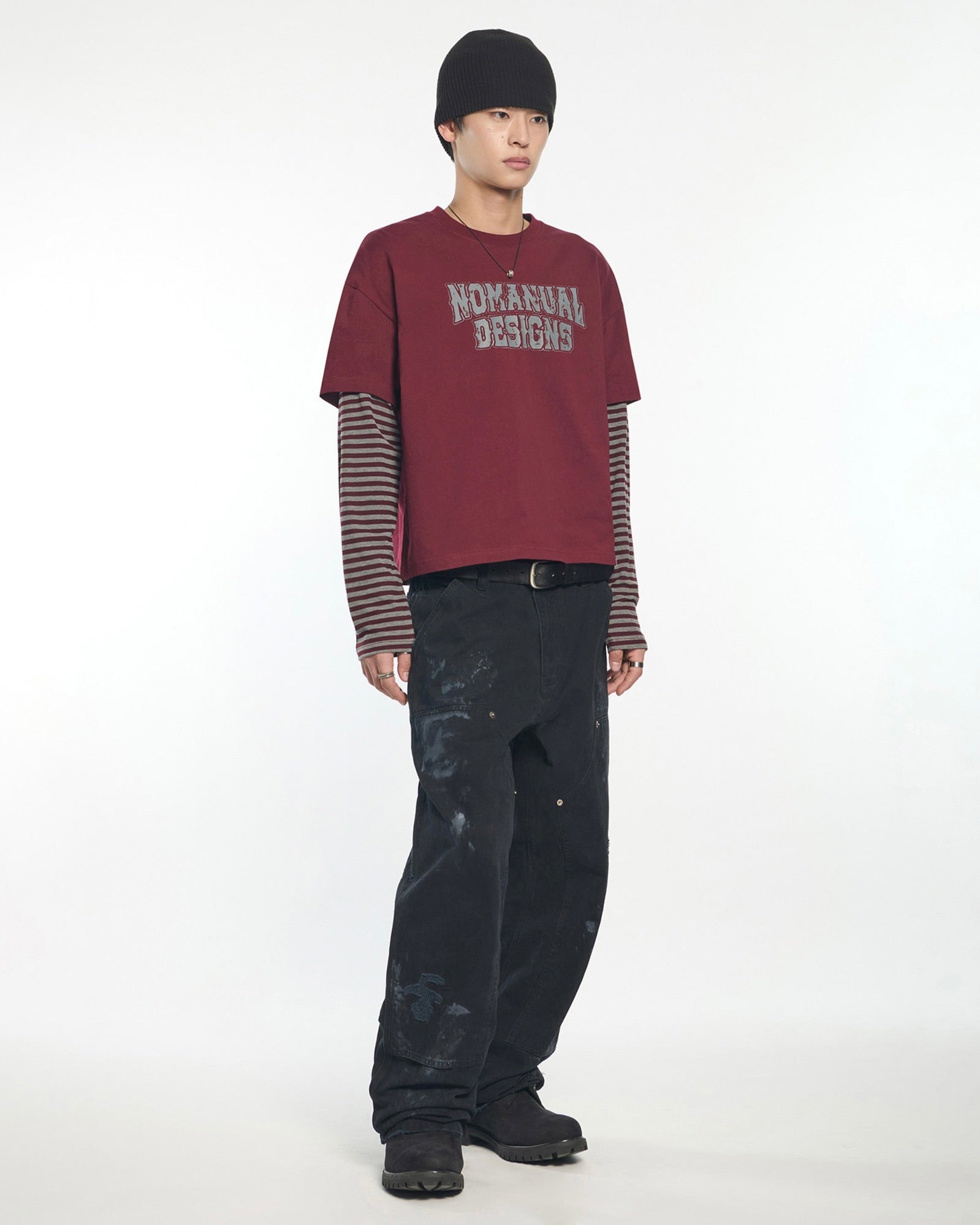 【NOMANUAL】STRIPE LAYERED LONG SLEEVE TEE