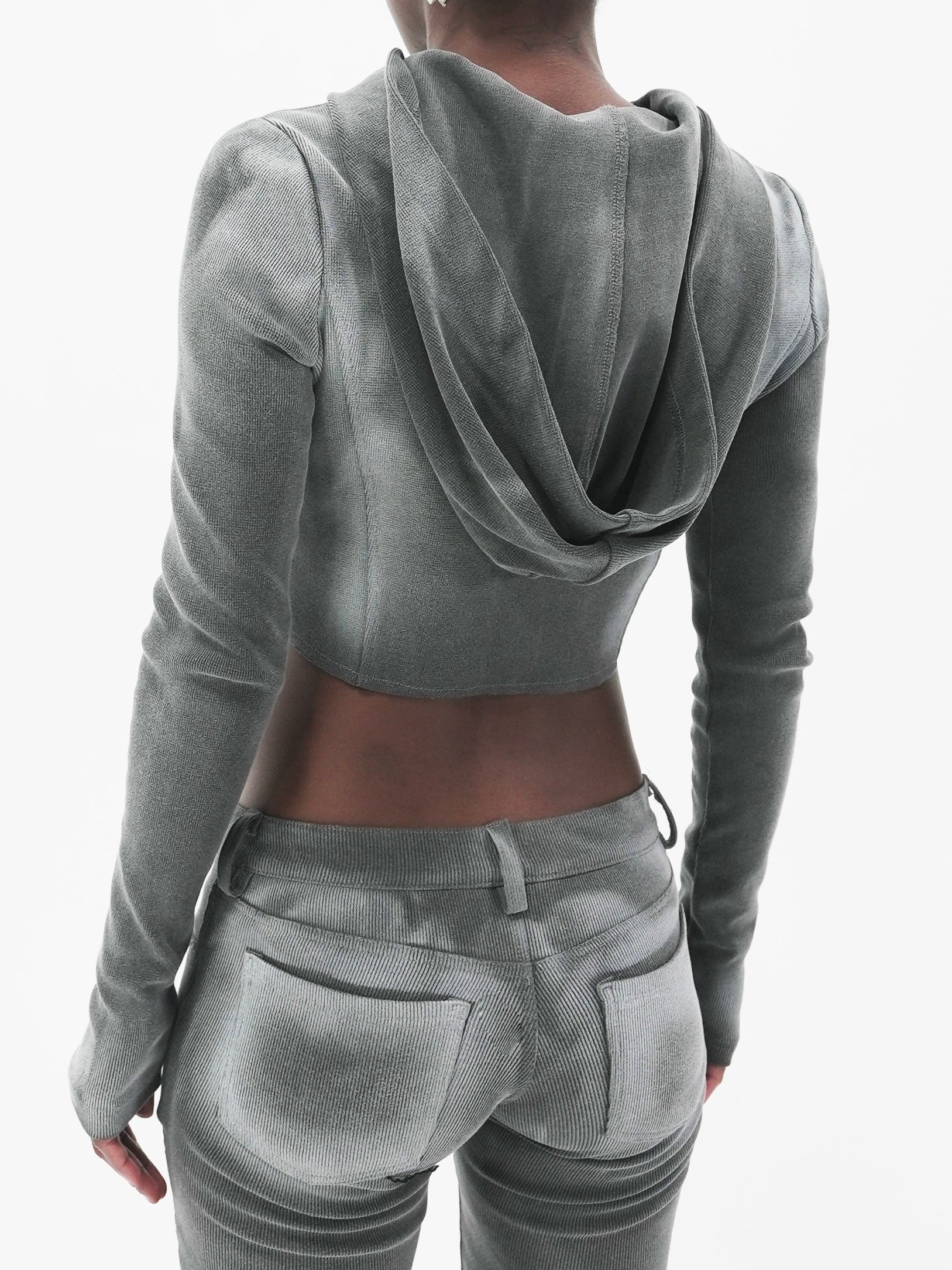 【E RIN AI E】PIERCED RUST CROP HOODIE ZIP UP