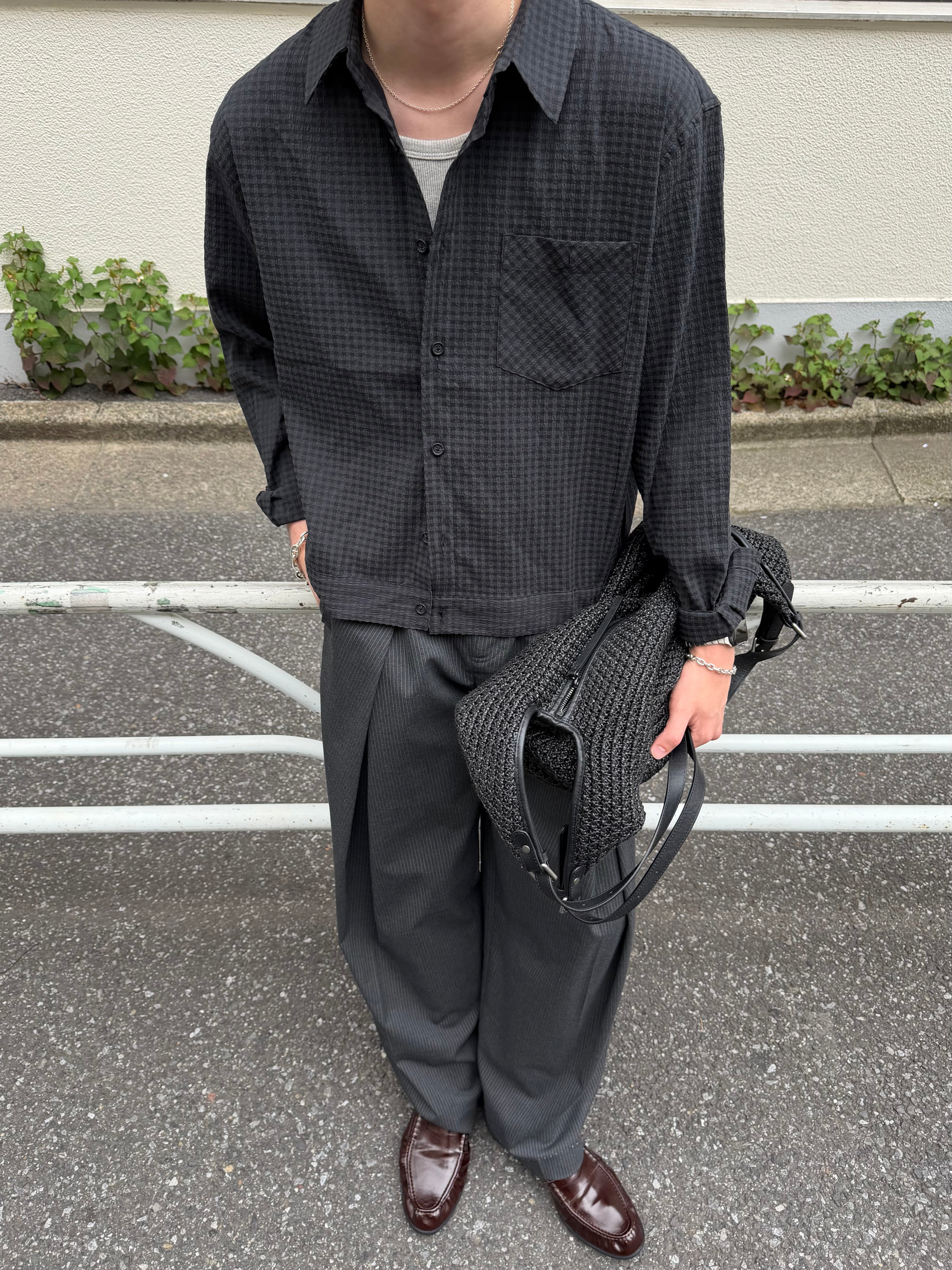 東京店WEB限定受注制【Chikashitsu +】seersucker relax check shirt (2color)