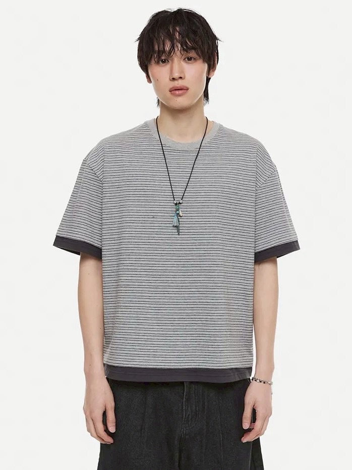 【DNSR】Layered Stripe Crop T-Shirt