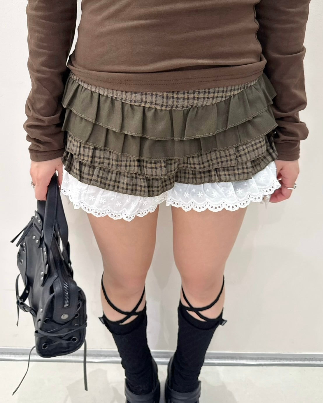 大阪店 WEB限定 受注制【Never mind the XU】Doll Check Layered Skirt