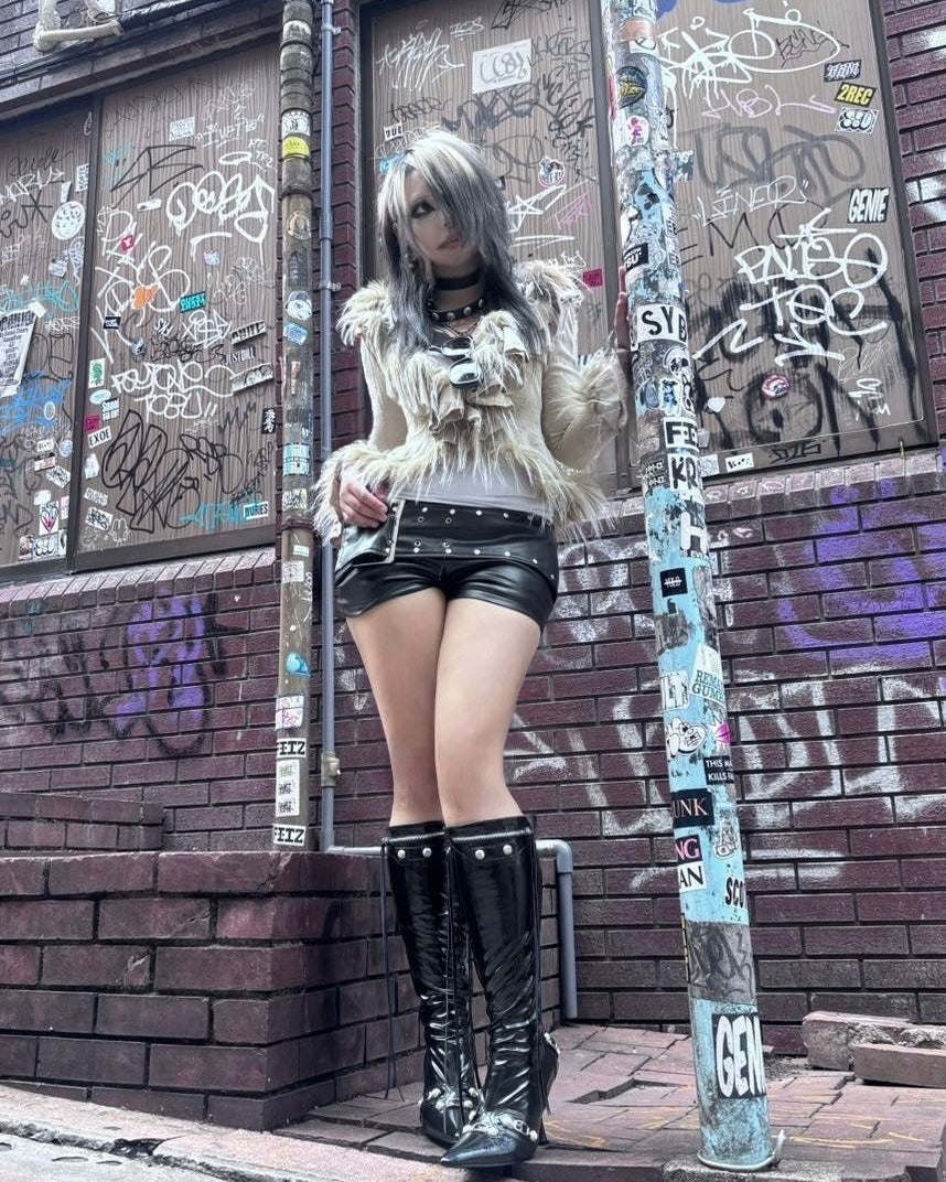 【BABY09】fur damage frill cardigan