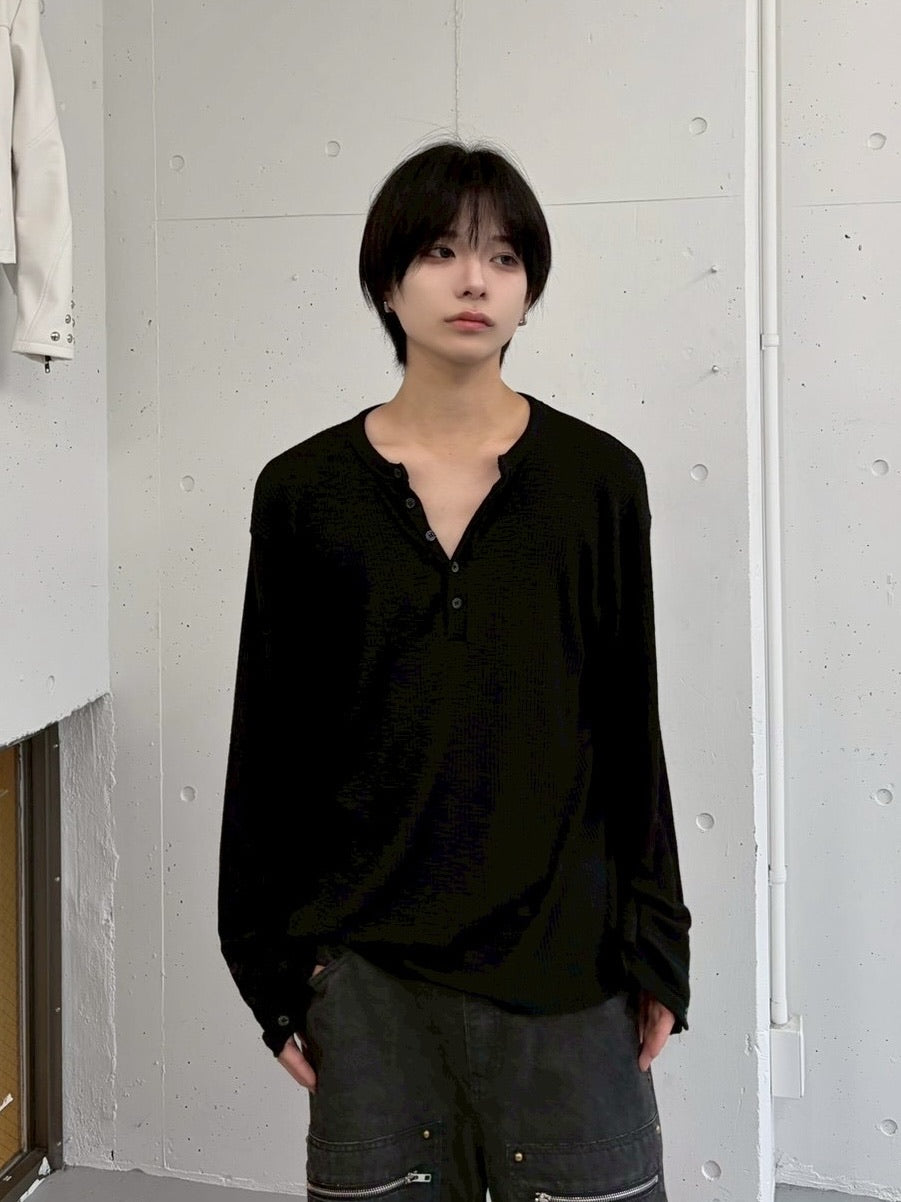受注制【LUV CODE】henley neck long sleeve tee (4color)