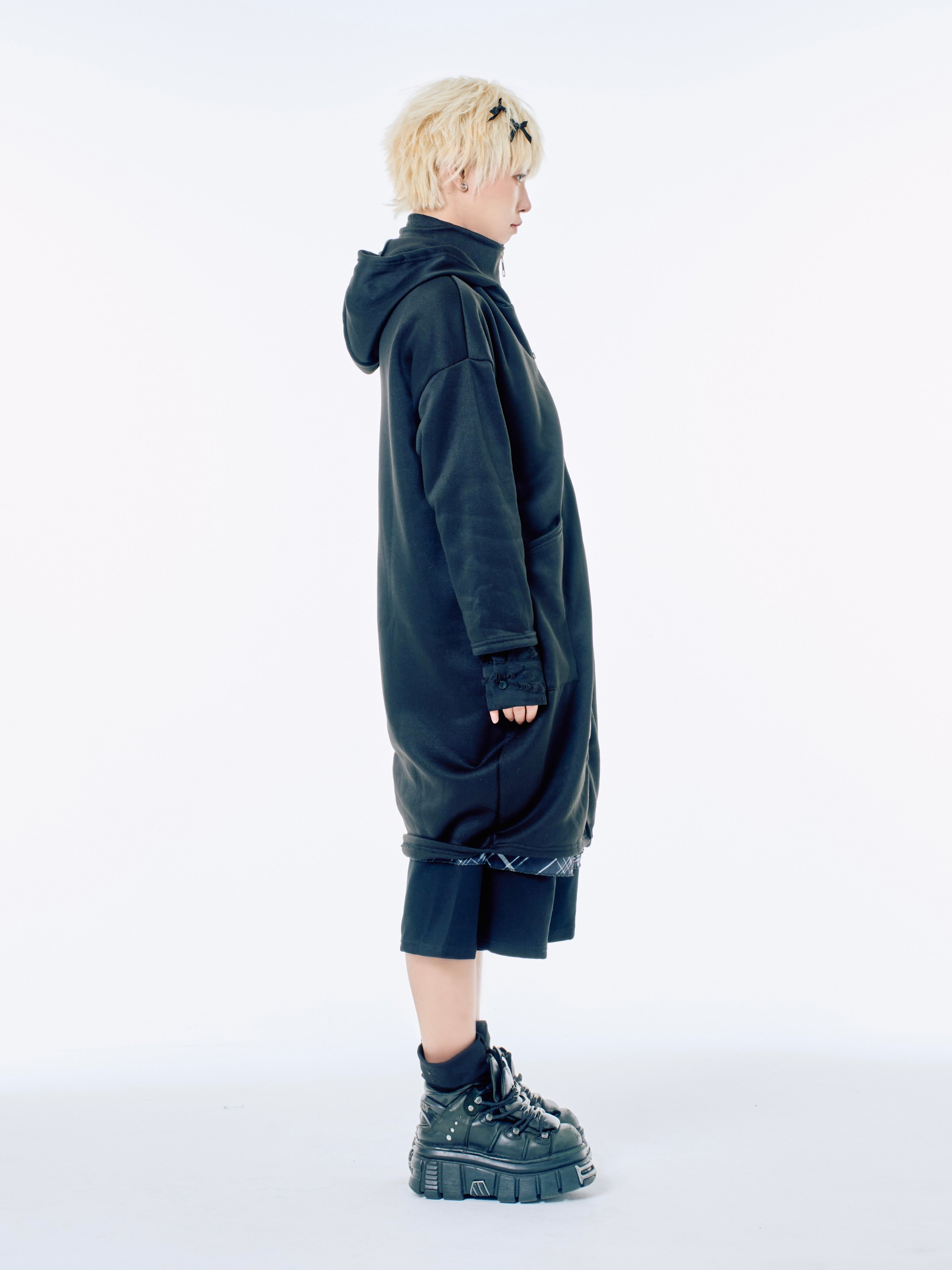 国際配送【Nerd out XU】big layered zip hoodie (2color) / 【ナードアウトエックスユー】ビックレイヤードジップフーディー