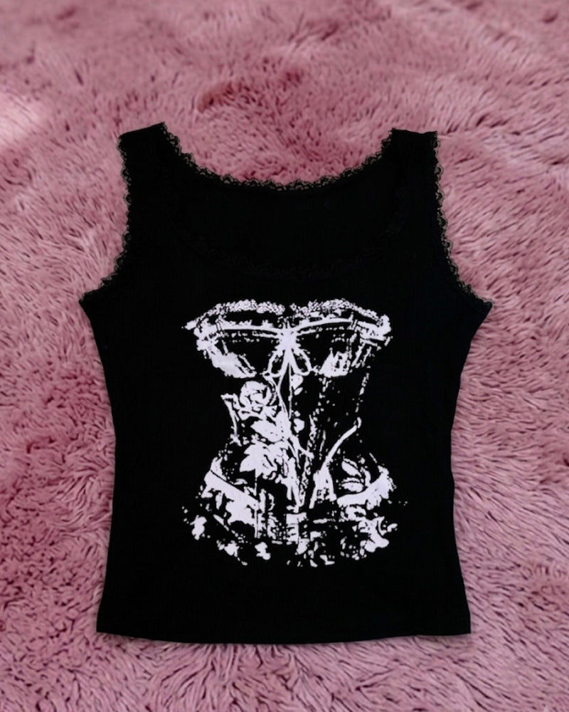 国際配送【Never mind the XU】corset print tank tops