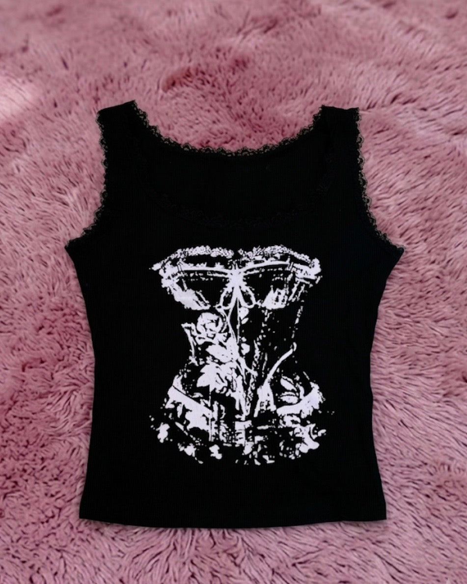 国際配送【Never mind the XU】corset print tank tops