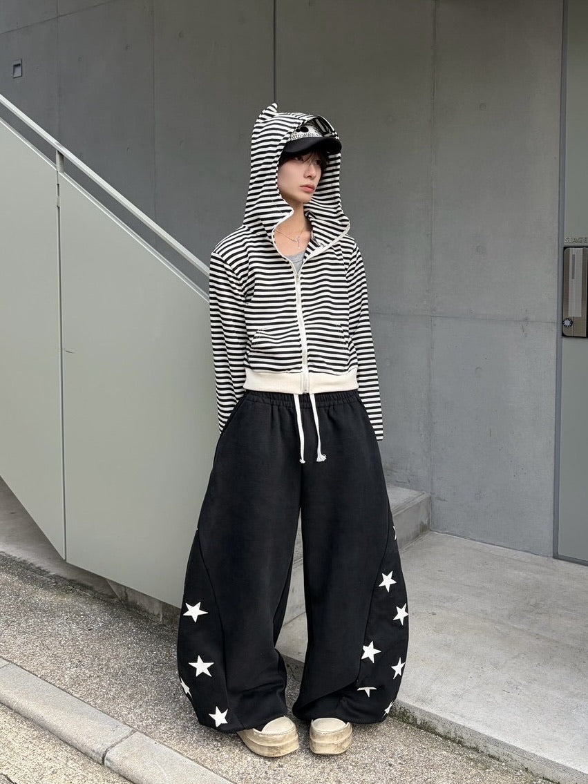 国際配送【LUV CODE】stripe cropped zip up hoodie