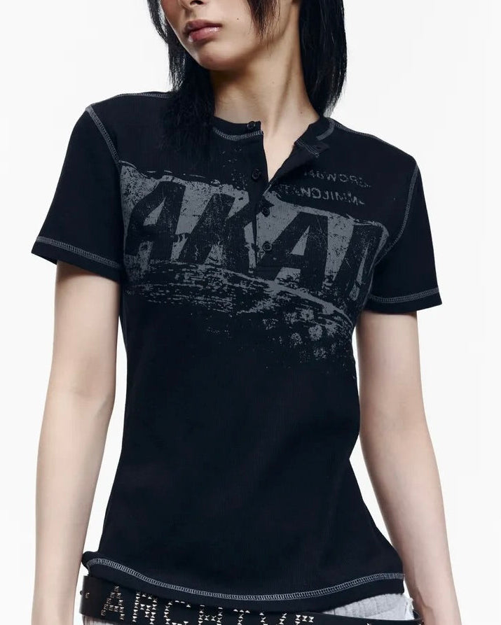 【AAKAM】Tread Henry Neck Half Top
