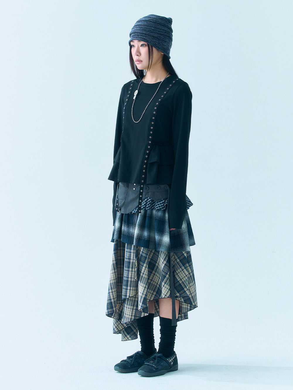6/8 21:00発売【TUOMIO】MIXED TIERED SKIRT