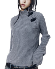 【AAKAM】Slant Zipper Belted Knit