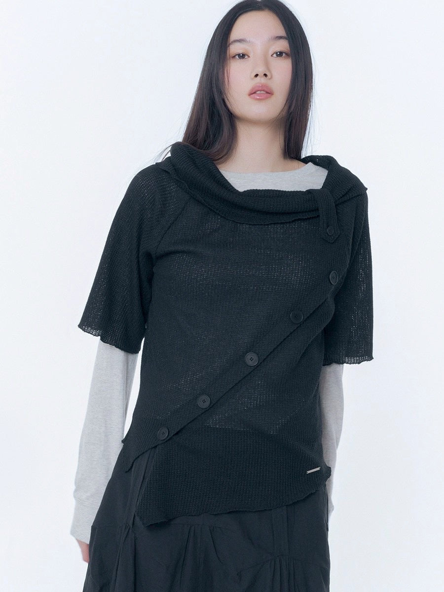 【Miseki seoul】Diagonal crochet knit top